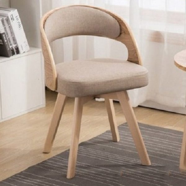 Contemporary Nordic Fabric Upholstered Wood Splayed Legs Dining Chair Curved Back For Dining Room - Image 4