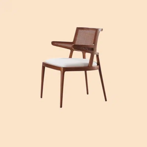 Contemporary Retro Square Microfiber Leather Upholstered Wood Dining Chair Rattan Backrest For Dining Room - Image 15
