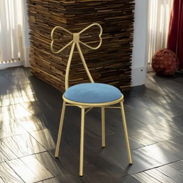 Contemporary Creative Bow Round Upholstered Velvet Metal Vanity Stool Backrest For Bedroom - Image 11