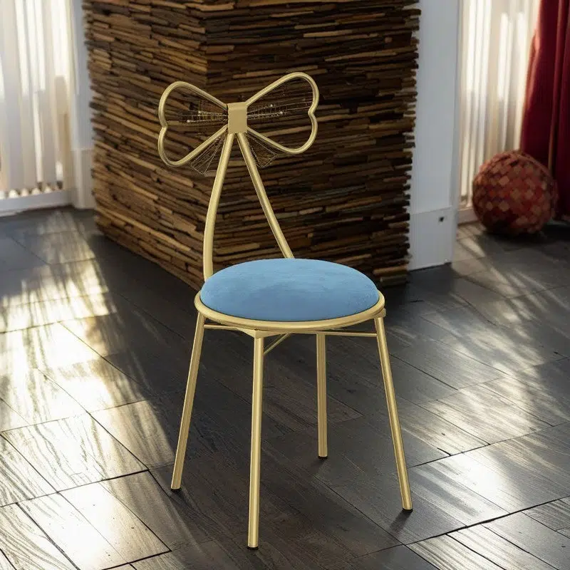 SKU-05-1-35633f2a-a7f2-4996-a4d2-eebad8bbb575.jpg Contemporary Creative Bow Round Upholstered Velvet Metal Vanity Stool Backrest For Bedroom - Image 11