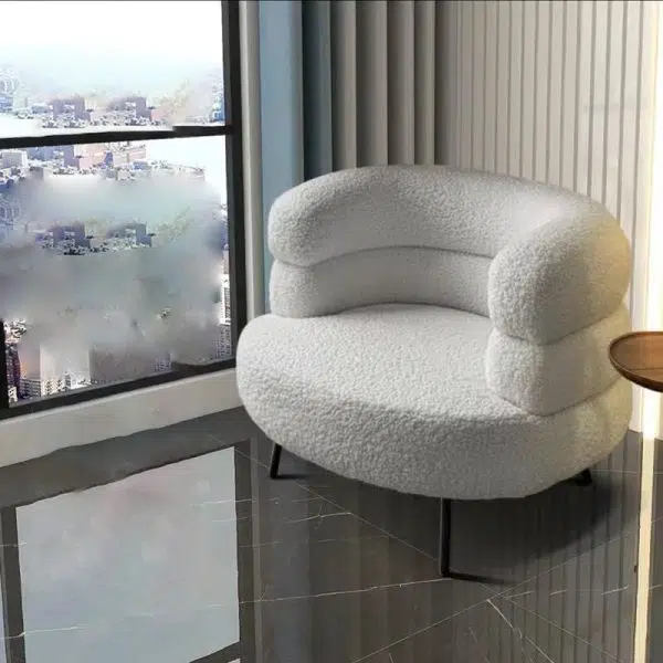Contemporary Nordic Curved Lambswool Carbon Steel Legs Accent Chair Backrest For Living Room - Image 8