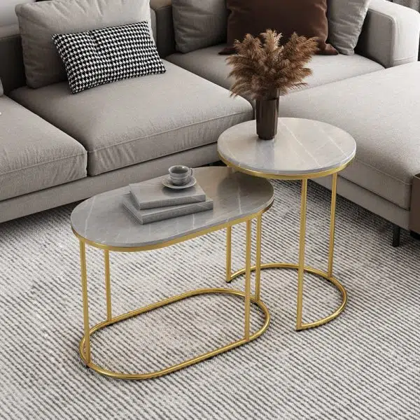 Contemporary Luxury Oval Sintered Stone Top Nesting End Table For Living Room - Image 8