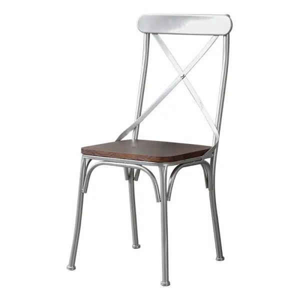 Contemporary Industrial Leather Wood Iron Square X Shape Back Dining Chair & Table Set For Dining Room - Image 25