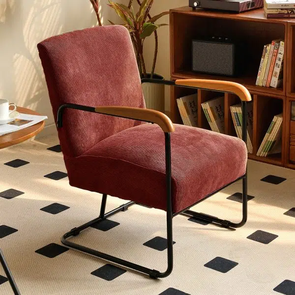 Contemporary Nordic Rectangular Iron Fabric Chair Backrest Armrest For Living Room - Image 15