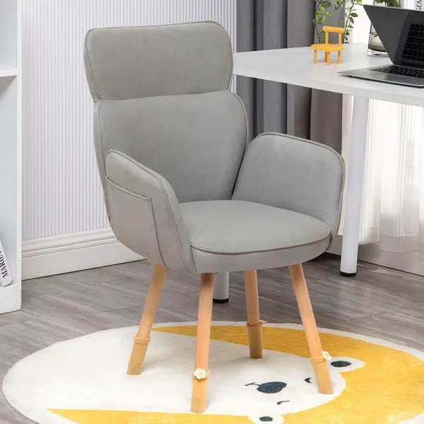 Contemporary Nordic Square Fabric Upholstered Solid Wood Legs Vanity Stool Backrest Armrest For Bedroom - Image 8