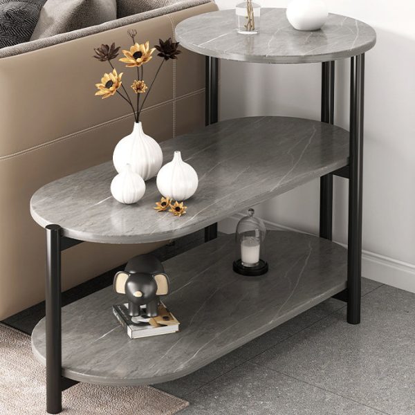 Contemporary Luxury Oval Iron Density Board End Table 3-Tier For Living Room - Image 2