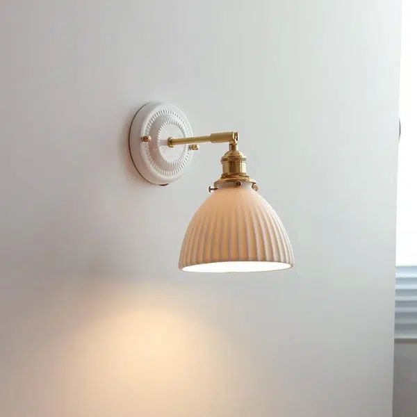 Vintage Japanese Ceramic Brass 1-Light Wall Sconce Lamp - Image 9