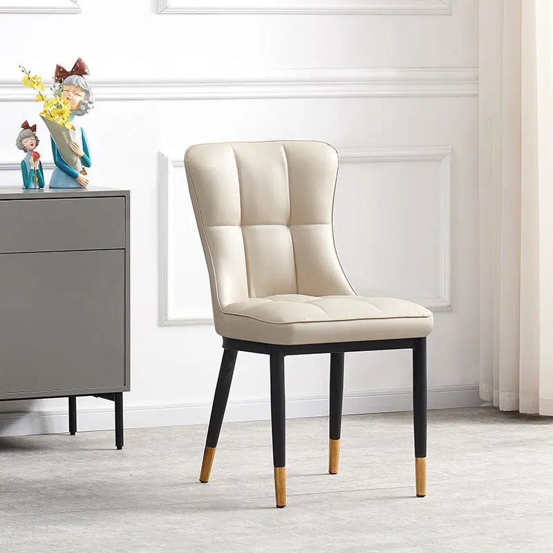 SKU-05-b7e0c06b-2982-4296-8f99-5a972e12588d.jpg Contemporary Nordic Square Lattice Upholstered Leather Carbon Steel Dining Chair Backrest For Dining Room - Image 1