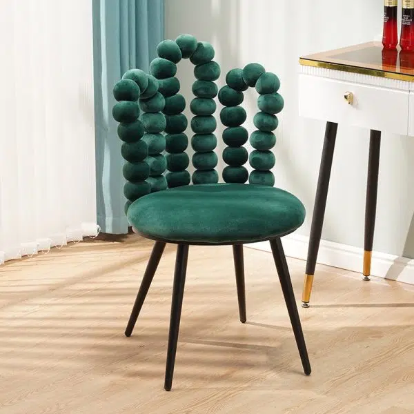 Contemporary Creative Trapezoidal Round Upholstered Bead String Backrest Velvet Carbon Steel Vanity Stool For Bedroom - Image 17