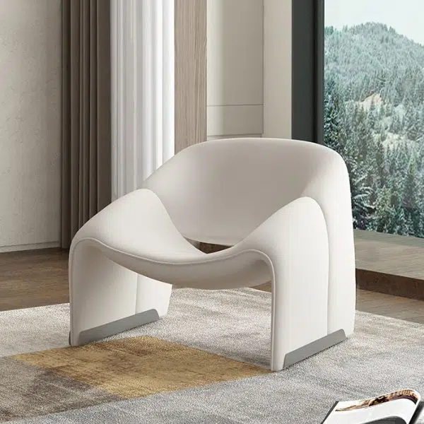 Contemporary Scandinavian Curved Frame Stainless Steel Lambswool Sponge Accent Chair Backrest Armrest For Living Room - Image 15