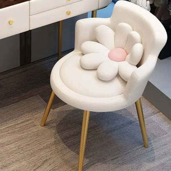 Contemporary Creative Floral Round Velvet Metal Vanity Stool Backrest Arm For Bedroom - Image 5