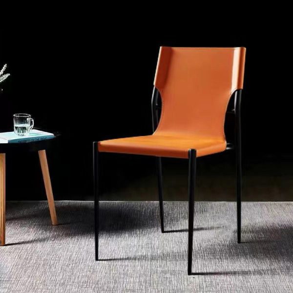 Contemporary Nordic Square Leather Carbon Steel Stackable Dining Chair Backrest For Dining Room - Image 5