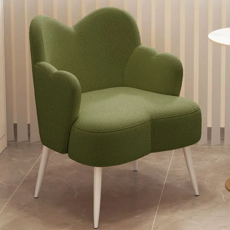 SKU-05-f6422bd9-50ac-406b-adbf-9cb888430667.jpg Contemporary Creative Cream Lambswool Upholstered Metal Vanity Stool Backrest Armrest For Bedroom - Image 3