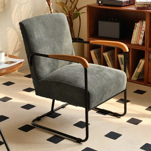 Contemporary Nordic Rectangular Iron Fabric Chair Backrest Armrest For Living Room - Image 16
