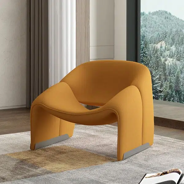Contemporary Scandinavian Curved Frame Stainless Steel Lambswool Sponge Accent Chair Backrest Armrest For Living Room - Image 16