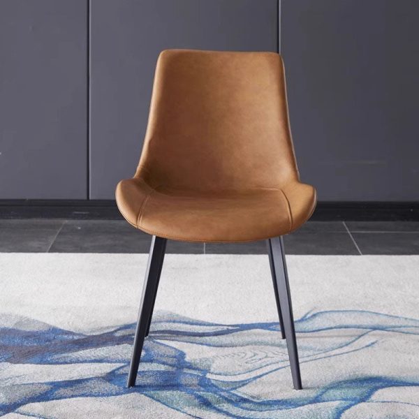 Contemporary Scandinavian Leather Carbon Steel Sponge Square Curved Dinining Chair Backrest For Dining Room - Image 11