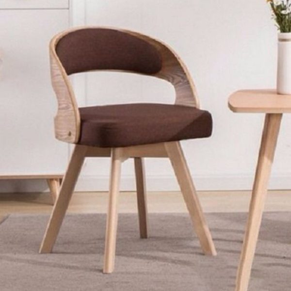 Contemporary Nordic Fabric Upholstered Wood Splayed Legs Dining Chair Curved Back For Dining Room - Image 7