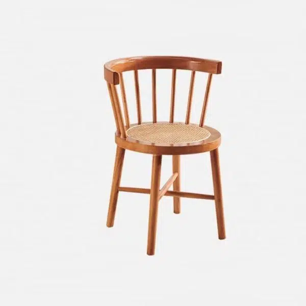 Contemporary Nordic Round Rubberwood Rattan Dining Chair Backrest For Dining Room - Image 15