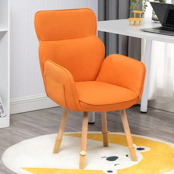 Contemporary Nordic Square Fabric Upholstered Solid Wood Legs Vanity Stool Backrest Armrest For Bedroom - Image 9