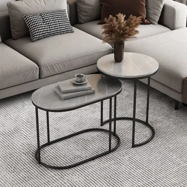 Contemporary Luxury Oval Sintered Stone Top Nesting End Table For Living Room - Image 9
