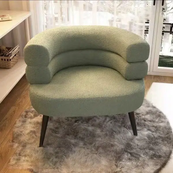 Contemporary Nordic Curved Lambswool Carbon Steel Legs Accent Chair Backrest For Living Room - Image 9