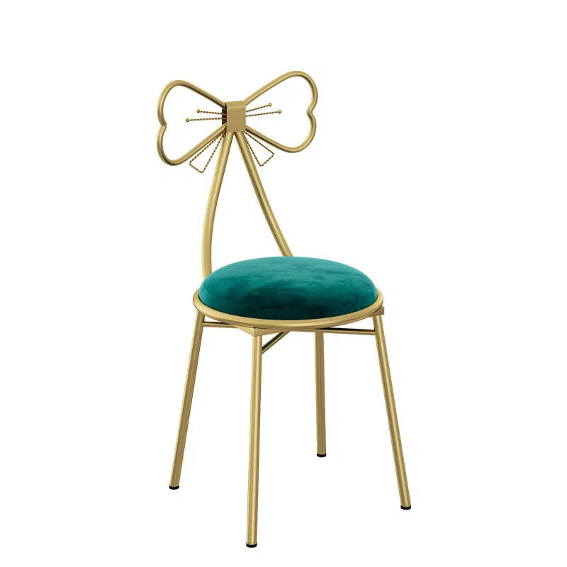 SKU-06-8e0d8b9b-7835-420c-9346-45e0cf25b130.jpg Contemporary Creative Bow Round Upholstered Velvet Metal Vanity Stool Backrest For Bedroom - Image 4