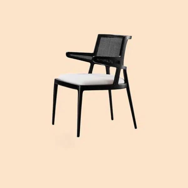 Contemporary Retro Square Microfiber Leather Upholstered Wood Dining Chair Rattan Backrest For Dining Room - Image 16