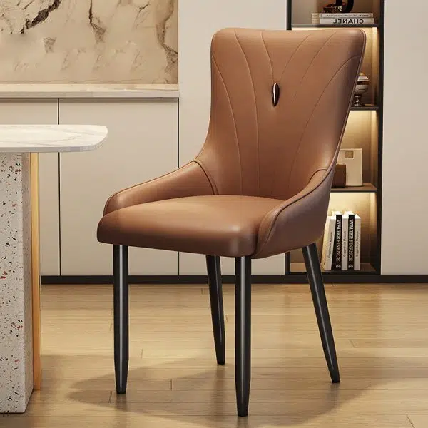 Contemporary Scandinavian Leather Carbon Steel Sponge Latex Square Dining Chair Backrest For Dining Room - Image 17