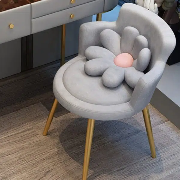 Contemporary Creative Floral Round Velvet Metal Vanity Stool Backrest Arm For Bedroom - Image 4