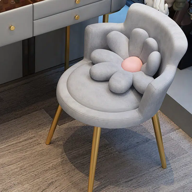 SKU-06-df5ef812-68df-4804-90e1-9a6966085332.jpg Contemporary Creative Floral Round Velvet Metal Vanity Stool Backrest Arm For Bedroom - Image 4