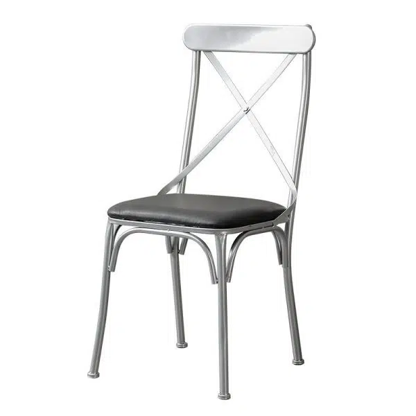 Contemporary Industrial Leather Wood Iron Square X Shape Back Dining Chair & Table Set For Dining Room - Image 26