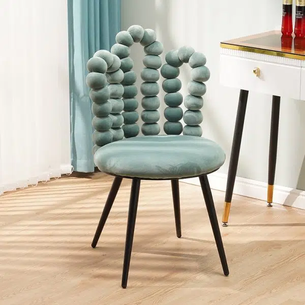 Contemporary Creative Trapezoidal Round Upholstered Bead String Backrest Velvet Carbon Steel Vanity Stool For Bedroom - Image 18