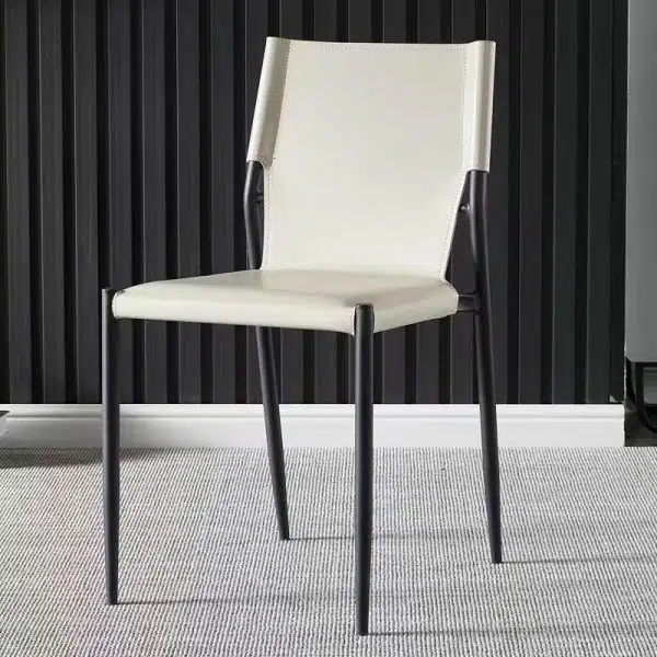 Contemporary Nordic Square Leather Carbon Steel Stackable Dining Chair Backrest For Dining Room - Image 16