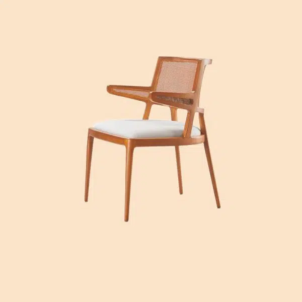 Contemporary Retro Square Microfiber Leather Upholstered Wood Dining Chair Rattan Backrest For Dining Room - Image 17