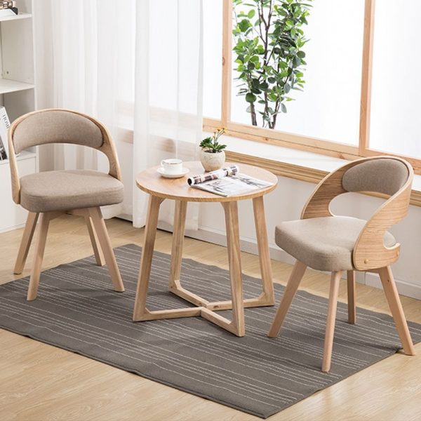 Contemporary Nordic Fabric Upholstered Wood Splayed Legs Dining Chair Curved Back For Dining Room - Image 8