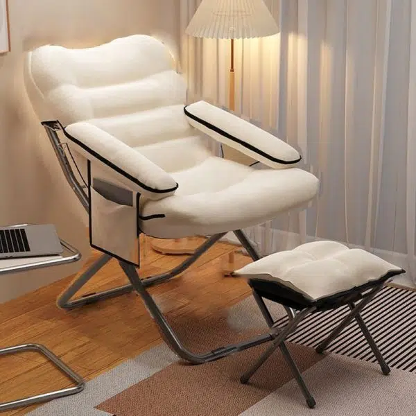 Modern Minimalist Square Back Cotton Stainless Steel Accent Chair Backrest Armrest For Living Room - Image 16