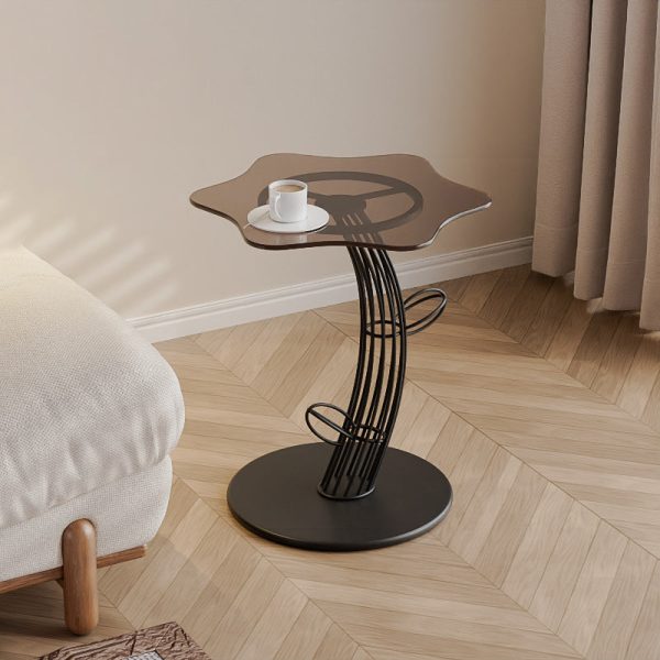 Contemporary Creative Clouds Rock Slab Tempered Glass End Table 1-Tier For Bedroom - Image 9