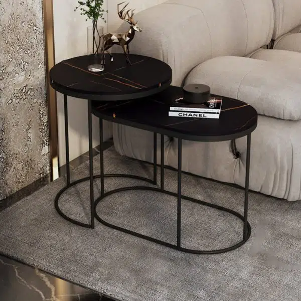 Contemporary Luxury Oval Sintered Stone Top Nesting End Table For Living Room - Image 10