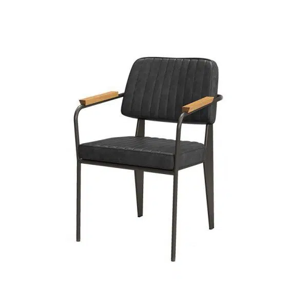 Contemporary Industrial Leather Metal Sponge Wood Square Vertical Stripe Dining Chair Backrest Armrest For Dining Room - Image 19