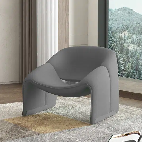 Contemporary Scandinavian Curved Frame Stainless Steel Lambswool Sponge Accent Chair Backrest Armrest For Living Room - Image 17