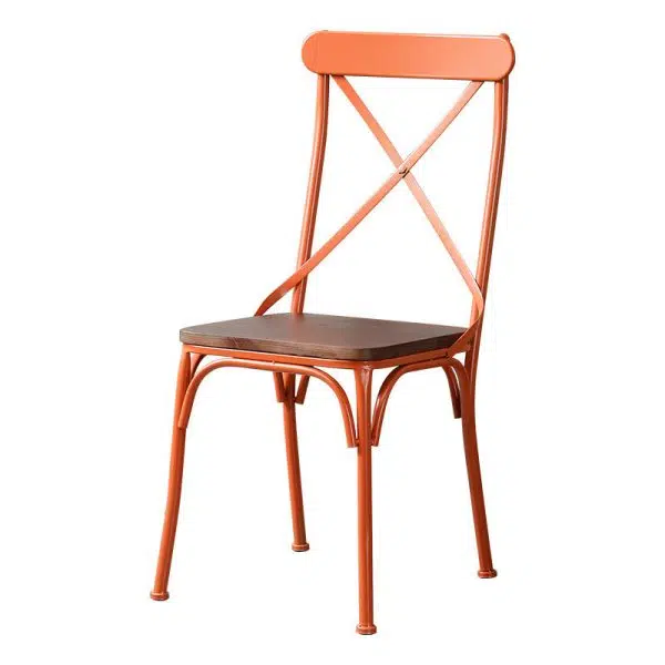 Contemporary Industrial Leather Wood Iron Square X Shape Back Dining Chair & Table Set For Dining Room - Image 27