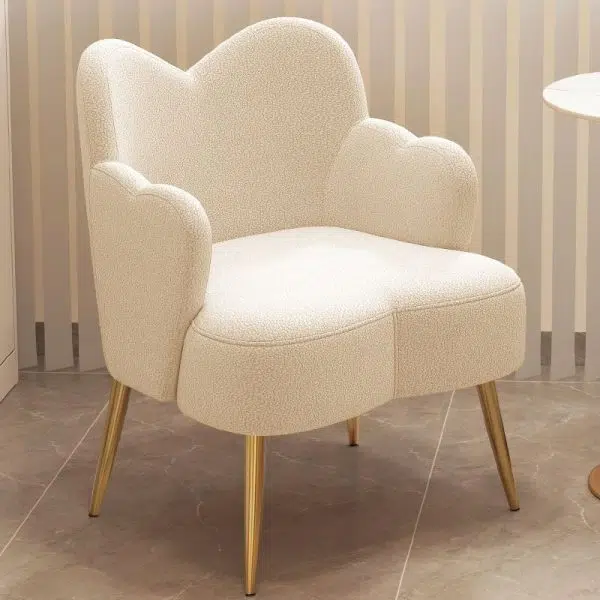 Contemporary Creative Cream Lambswool Upholstered Metal Vanity Stool Backrest Armrest For Bedroom - Image 12