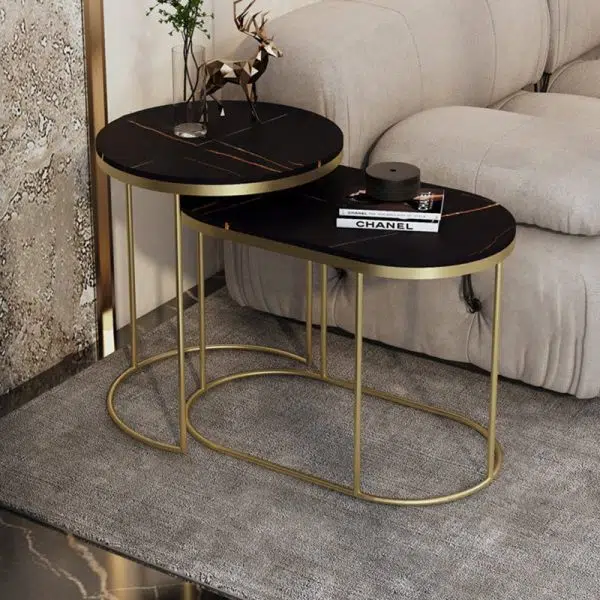 Contemporary Luxury Oval Sintered Stone Top Nesting End Table For Living Room - Image 11