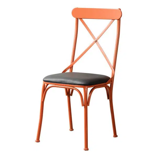 Contemporary Industrial Leather Wood Iron Square X Shape Back Dining Chair & Table Set For Dining Room - Image 28