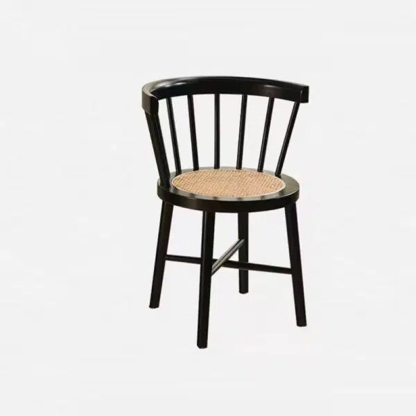 Contemporary Nordic Round Rubberwood Rattan Dining Chair Backrest For Dining Room - Image 17