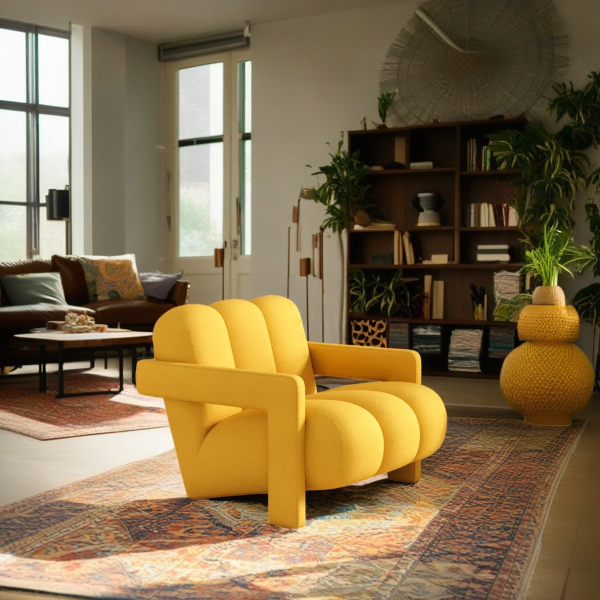 Contemporary Scandinavian Velvet Lambswool Wood Sponge Single Sofa Backrest Armrest For Living Room - Image 22