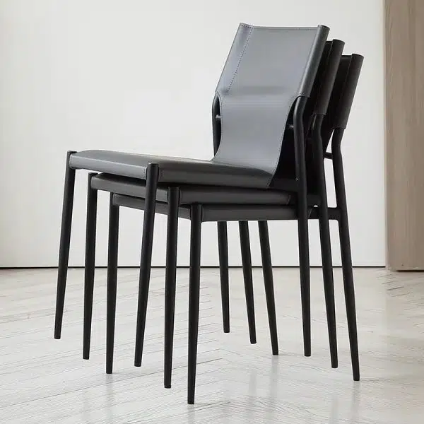 Contemporary Nordic Square Leather Carbon Steel Stackable Dining Chair Backrest For Dining Room - Image 23
