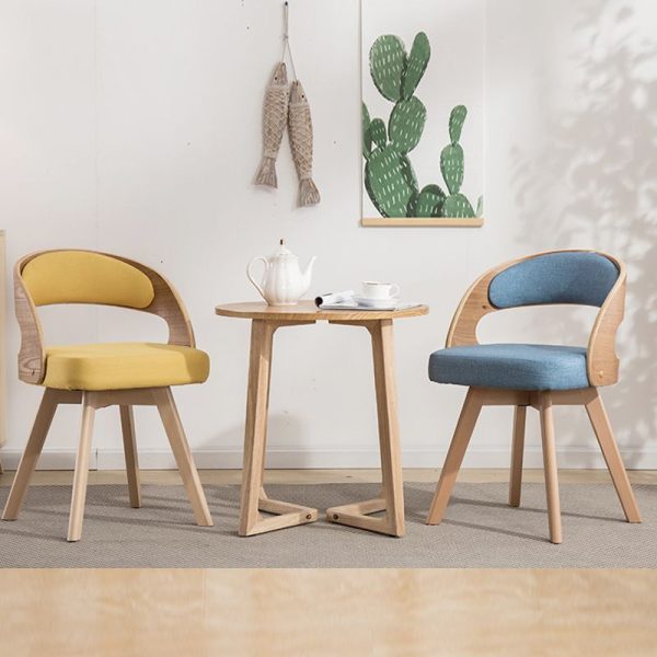 Contemporary Nordic Fabric Upholstered Wood Splayed Legs Dining Chair Curved Back For Dining Room - Image 10