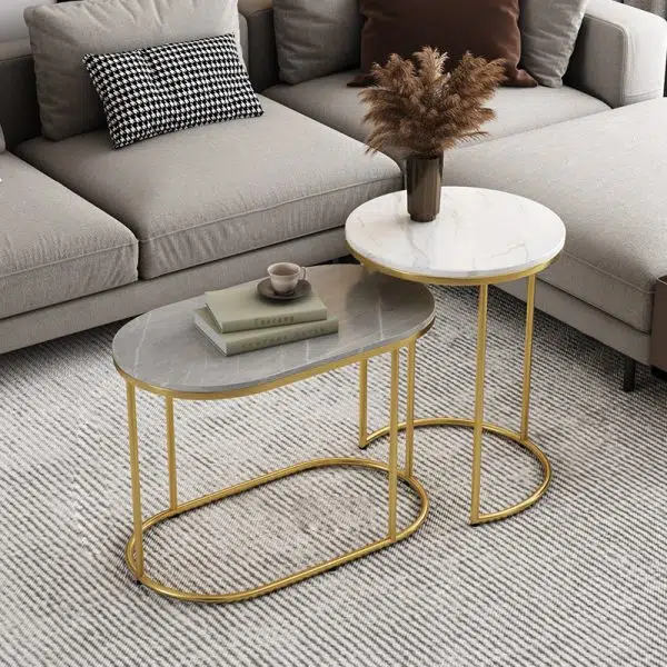 Contemporary Luxury Oval Sintered Stone Top Nesting End Table For Living Room - Image 12