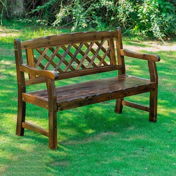 Contemporary Retro Fir Rectangular Lattice Outdoor Coffee Table & Chair Set For Outdoor Patio - Image 21